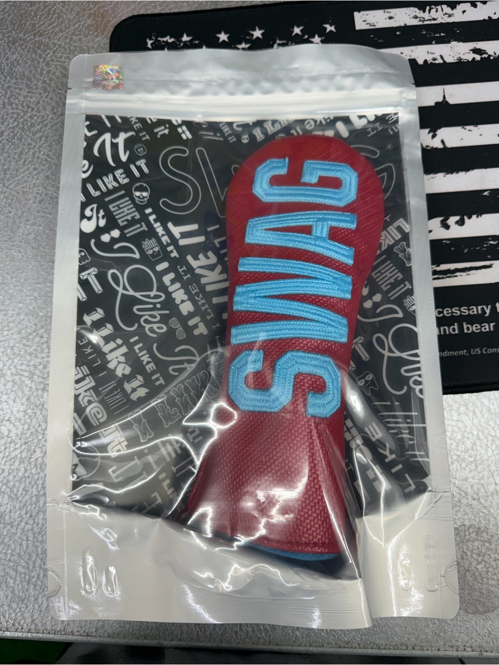 SWAG Hybrid Headcover Red with Blue Embroidered Lettering Golf Club Head Cover